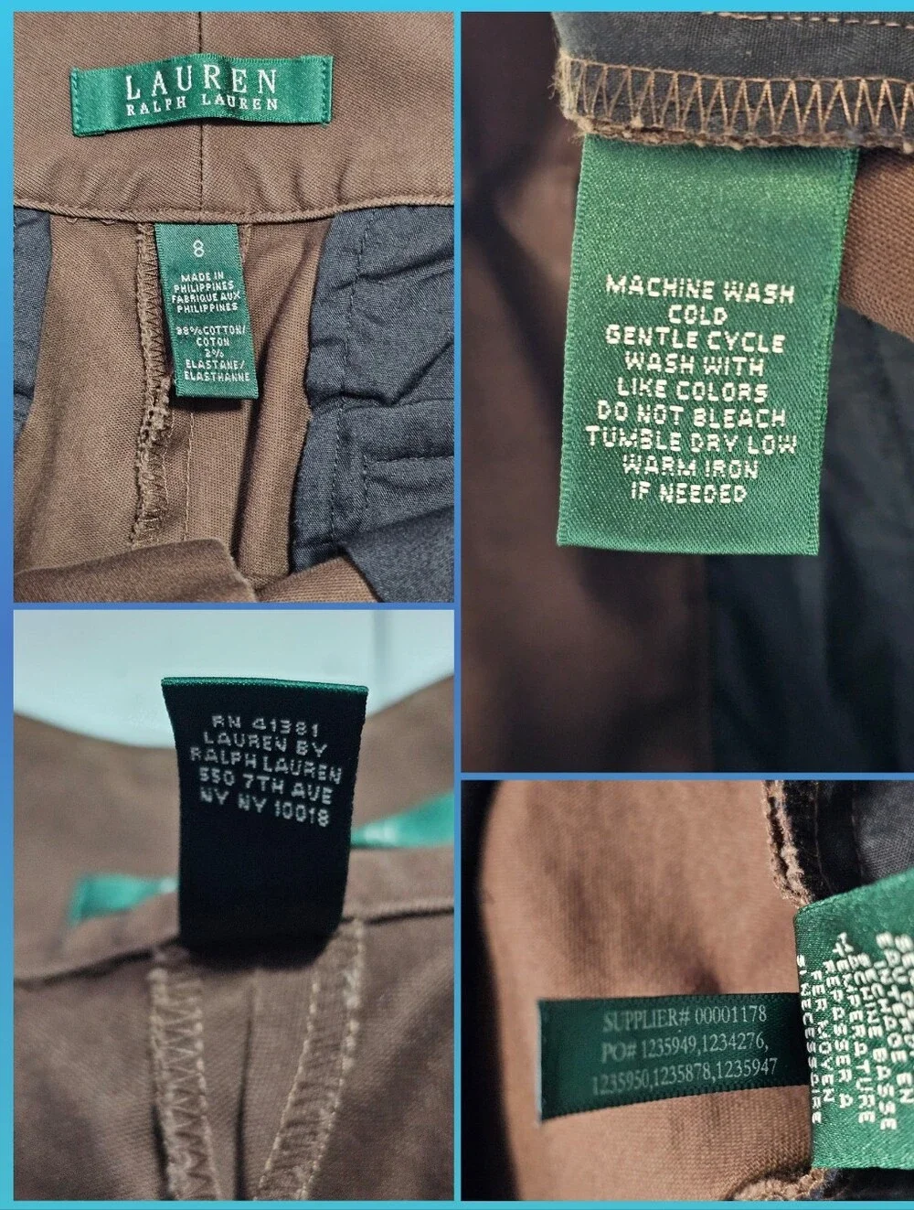 Y2K Vintage Ralph Lauren Brown Belted Chinos Womens Pants 8